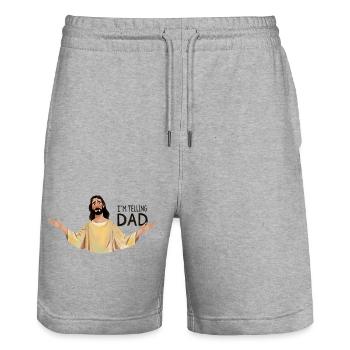 I'm telling dad - Stanley/Stella Trainer Unisex Organic Jogging Shorts - heather grey - Front - Nik (191cm) & Marisol (170cm)
