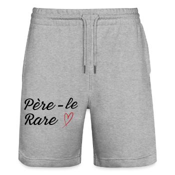 Papa perle rare - idée cadeau papa - Short de jogging bio TRAINER Stanley/Stella unisexe - gris chiné - Devant - Nik (191cm) & Marisol (170cm)