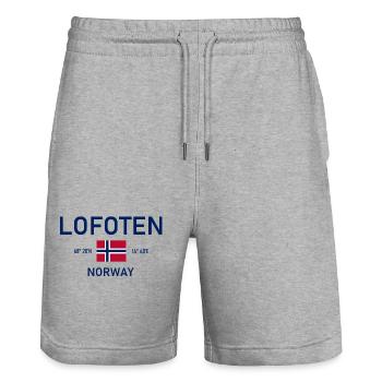 Lofoten - Norway - Coordinates - Flag - Stanley/Stella Trainer Unisex Organic Jogging Shorts - heather grey - Front - Nik (191cm) & Marisol (170cm)
