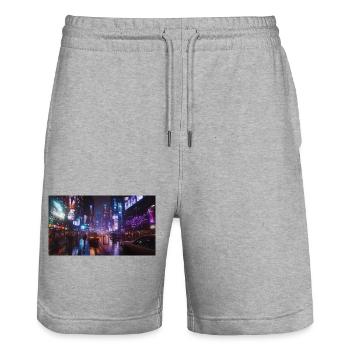 Cyberpunk City2 - Stanley/Stella Trainer Unisex Organic Jogging Shorts - heather grey - Front - Nik (191cm) & Marisol (170cm)