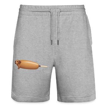 Hot Dog Dackel - Lustiges Hunde Design - Stanley/Stella Unisex Bio Joggingshorts Trainer  - Grau meliert - Vorne - Nik (191cm) & Marisol (170cm)