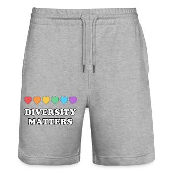 Vielfalt ist wichtig Regenbogenherzen - Stanley/Stella Unisex Bio Joggingshorts Trainer  - Grau meliert - Vorne - Nik (191cm) & Marisol (170cm)