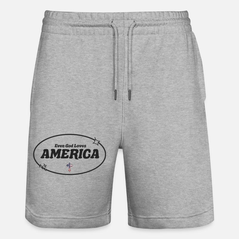 Even God Worships America - Stanley/Stella Trainer Unisex Organic Jogging Shorts - heather grey
