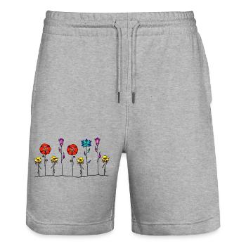 Blumen - Stanley/Stella Unisex Bio Joggingshorts Trainer  - Grau meliert - Vorne - Nik (191cm) & Marisol (170cm)