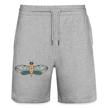 Floral Moth Mandala - Stanley/Stella Unisex Bio Joggingshorts Trainer  - Grau meliert - Vorne - Nik (191cm) & Marisol (170cm)