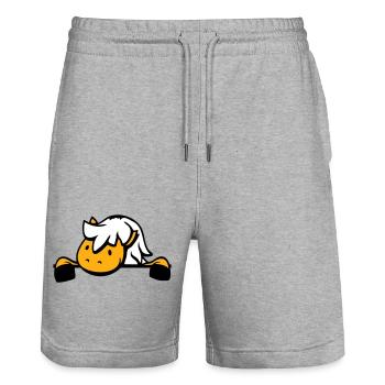 Pferd hinter Zaun versteckt Mauer Stalltür Pony - Stanley/Stella Unisex Bio Joggingshorts Trainer  - Grau meliert - Vorne - Nik (191cm) & Marisol (170cm)