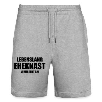 lustiger Spruch Junggesellenabschied Ehe Hochzeit - Stanley/Stella Unisex Bio Joggingshorts Trainer  - Grau meliert - Vorne - Nik (191cm) & Marisol (170cm)