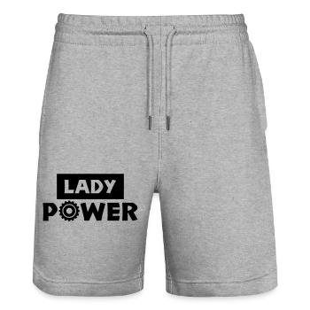 lady power - Stanley/Stella Trainer Unisex Organic Jogging Shorts - heather grey - Front - Nik (191cm) & Marisol (170cm)