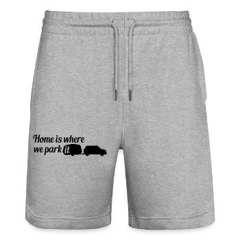 home is where we park it family live home from where - Stanley/Stella Trainer Unisex Organic Jogging Shorts - heather grey - Front - Nik (191cm) & Marisol (170cm)