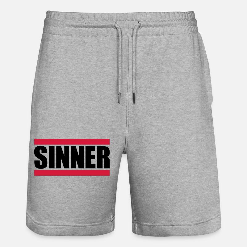 Sinner Text Logo - Stanley/Stella Trainer Unisex Organic Jogging Shorts - heather grey