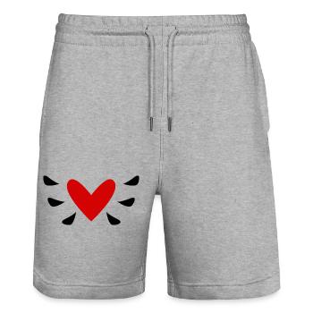 CŒUR. CŒURS. HEART. BISOU. SMACK. BISOUS. SOURIRE. - Short de jogging bio TRAINER Stanley/Stella unisexe - gris chiné - Devant - Nik (191cm) & Marisol (170cm)