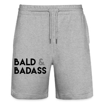 Bald & Badass - Stanley/Stella Trainer Unisex Organic Jogging Shorts - heather grey - Front - Nik (191cm) & Marisol (170cm)