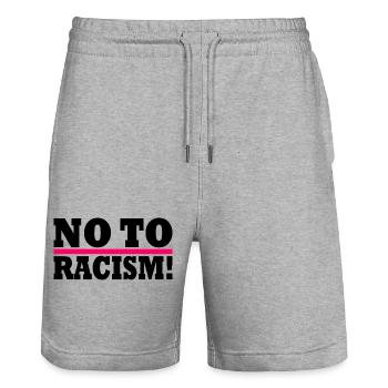 No to racism - Stanley/Stella Unisex Bio Joggingshorts Trainer  - Grau meliert - Vorne - Nik (191cm) & Marisol (170cm)