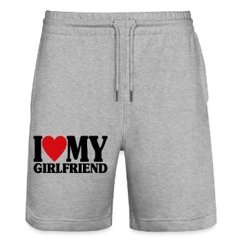 J’aime ma petite amie assortie au cadeau de la Saint-Valentin - Short de jogging bio TRAINER Stanley/Stella unisexe - gris chiné - Devant - Nik (191cm) & Marisol (170cm)