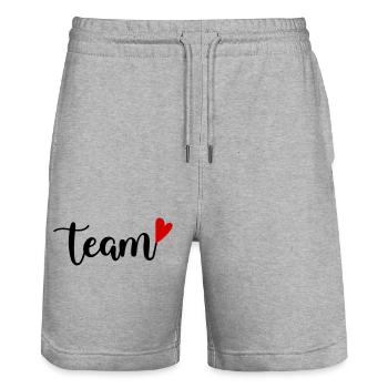 Team - Stanley/Stella Trainer Unisex Organic Jogging Shorts - heather grey - Front - Nik (191cm) & Marisol (170cm)