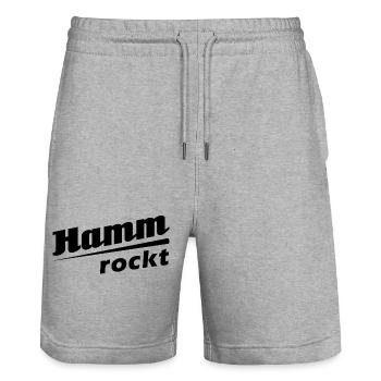 Hamm rockt - Textdesign mit Stadtnamen - Stanley/Stella Unisex Bio Joggingshorts Trainer  - Grau meliert - Vorne - Nik (191cm) & Marisol (170cm)