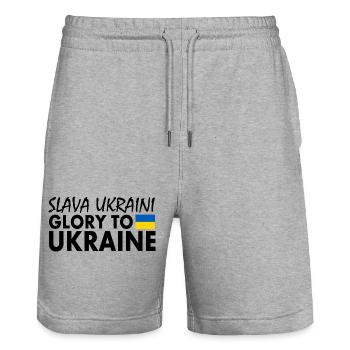 Slava ukraini - Short de jogging bio TRAINER Stanley/Stella unisexe - gris chiné - Devant - Nik (191cm) & Marisol (170cm)