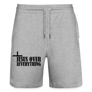 Jesus Over Everything - Stanley/Stella Unisex Bio Joggingshorts Trainer  - Grau meliert - Vorne - Nik (191cm) & Marisol (170cm)