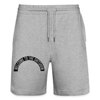 Semicircle Shitshow lettering - Stanley/Stella Trainer Unisex Organic Jogging Shorts - heather grey - Front - Nik (191cm) & Marisol (170cm)