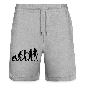 Hot Girl Evolution - Stanley/Stella Trainer Unisex Organic Jogging Shorts - heather grey - Front - Nik (191cm) & Marisol (170cm)