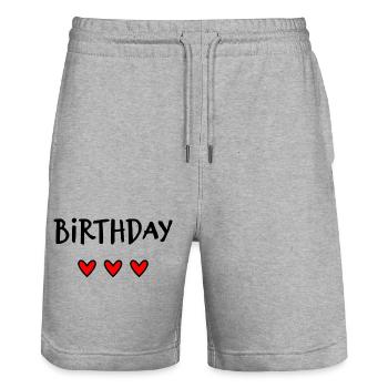 JAHRESTAG. ALLES GUTE ZUM GEBURTSTAG!. ALLES GUTE ZUM GEBURTSTAG!. - Stanley/Stella Unisex Bio Joggingshorts Trainer  - Grau meliert - Vorne - Nik (191cm) & Marisol (170cm)
