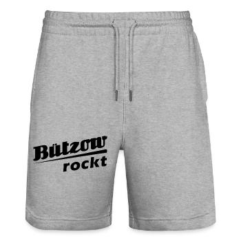 Bützow rockt - Textdesign mit Stadtnamen - Stanley/Stella Unisex Bio Joggingshorts Trainer  - Grau meliert - Vorne - Nik (191cm) & Marisol (170cm)
