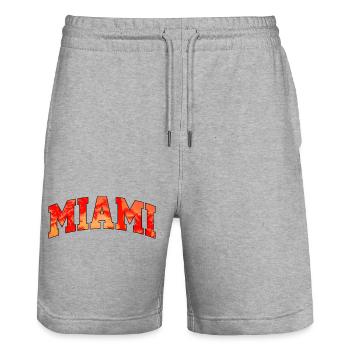 Miami-Logo: College-Design mit tropischem Flair - Stanley/Stella Unisex Bio Joggingshorts Trainer  - Grau meliert - Vorne - Nik (191cm) & Marisol (170cm)