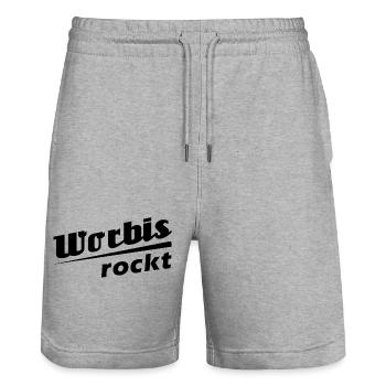 Worbis rockt - Textdesign mit Stadtnamen - Stanley/Stella Unisex Bio Joggingshorts Trainer  - Grau meliert - Vorne - Nik (191cm) & Marisol (170cm)