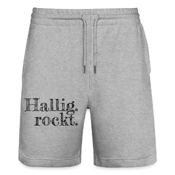 Hallig rockt - Textdesign mit Stadtnamen - Stanley/Stella Unisex Bio Joggingshorts Trainer  - Grau meliert - Vorne - Nik (191cm) & Marisol (170cm)