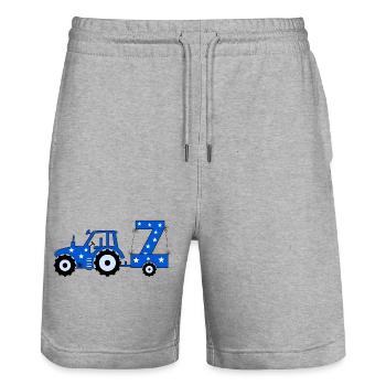 Tracteur du 7e anniversaire - Short de jogging bio TRAINER Stanley/Stella unisexe - gris chiné - Devant - Nik (191cm) & Marisol (170cm)