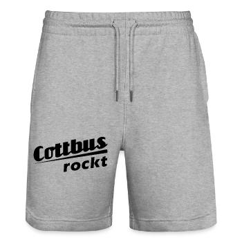 Cottbus rockt - Textdesign mit Stadtnamen - Stanley/Stella Unisex Bio Joggingshorts Trainer  - Grau meliert - Vorne - Nik (191cm) & Marisol (170cm)