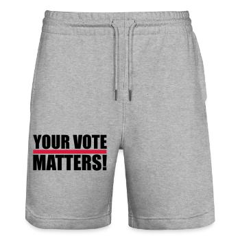votre vote compte citation - Short de jogging bio TRAINER Stanley/Stella unisexe - gris chiné - Devant - Nik (191cm) & Marisol (170cm)