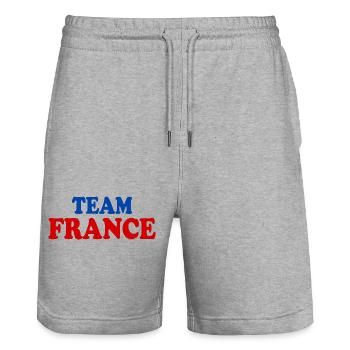 France - Stanley/Stella Trainer Unisex Organic Jogging Shorts - heather grey - Front - Nik (191cm) & Marisol (170cm)