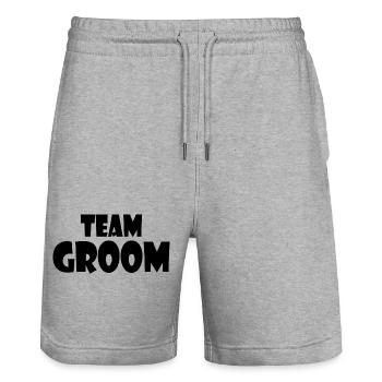 Team groom - Stanley/Stella Trainer Unisex Organic Jogging Shorts - heather grey - Front - Nik (191cm) & Marisol (170cm)