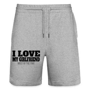 Cadeau de la Saint-Valentin Cher Couple Fiancé Partenaire - Short de jogging bio TRAINER Stanley/Stella unisexe - gris chiné - Devant - Nik (191cm) & Marisol (170cm)