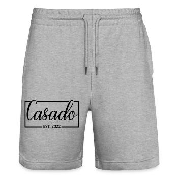 Casado Est. 2022 Wedding Married Matching Couple - Stanley/Stella Trainer Unisex Organic Jogging Shorts - heather grey - Front - Nik (191cm) & Marisol (170cm)