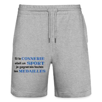 Si la connerie était un sport - Short de jogging bio TRAINER Stanley/Stella unisexe - gris chiné - Devant - Nik (191cm) & Marisol (170cm)