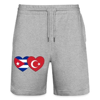 Cuba Turkey Flag Heart - Stanley/Stella Trainer Unisex Organic Jogging Shorts - heather grey - Front - Nik (191cm) & Marisol (170cm)