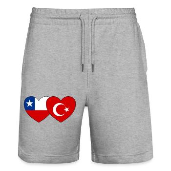 Chile Türkei Flagge Herz - Stanley/Stella Unisex Bio Joggingshorts Trainer  - Grau meliert - Vorne - Nik (191cm) & Marisol (170cm)