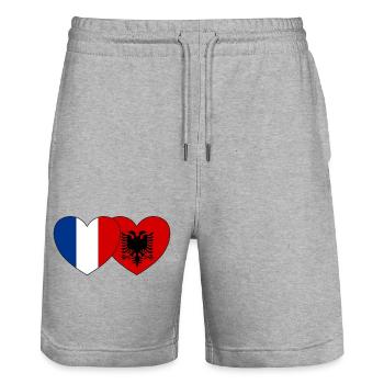 France Albania Flag Heart - Stanley/Stella Trainer Unisex Organic Jogging Shorts - heather grey - Front - Nik (191cm) & Marisol (170cm)