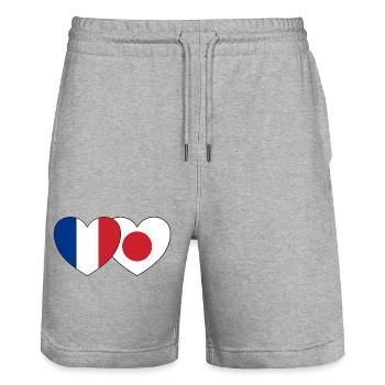 Frankreich Japan Flagge Herz - Stanley/Stella Unisex Bio Joggingshorts Trainer  - Grau meliert - Vorne - Nik (191cm) & Marisol (170cm)