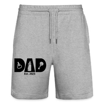 Dad Est. 2023, Dad To Be, Pregnancy Announcement - Stanley/Stella Trainer Unisex Organic Jogging Shorts - heather grey - Front - Nik (191cm) & Marisol (170cm)