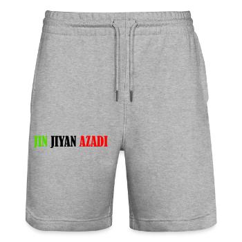 jin jiyan azadi women life freedom - Short de jogging bio TRAINER Stanley/Stella unisexe - gris chiné - Devant - Nik (191cm) & Marisol (170cm)