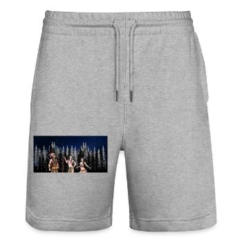 Wilderness Shaman Warrior Native American - Stanley/Stella Trainer Unisex Organic Jogging Shorts - heather grey - Front - Nik (191cm) & Marisol (170cm)