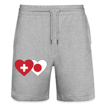 Suisse Japon Drapeau Coeur - Short de jogging bio TRAINER Stanley/Stella unisexe - gris chiné - Devant - Nik (191cm) & Marisol (170cm)