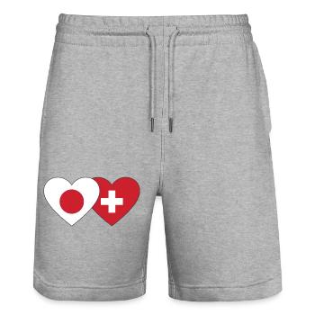 Japon Suisse Flag Heart - Short de jogging bio TRAINER Stanley/Stella unisexe - gris chiné - Devant - Nik (191cm) & Marisol (170cm)