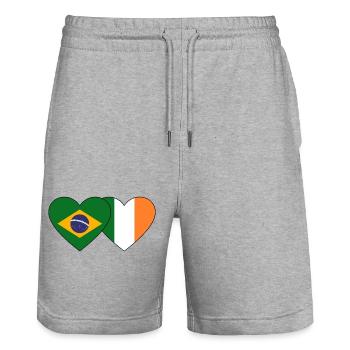 Brazil Ireland Flag Heart - Stanley/Stella Trainer Unisex Organic Jogging Shorts - heather grey - Front - Nik (191cm) & Marisol (170cm)