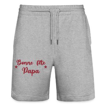 BONNE FÊTE PAPA. PAPA. FÊTE DES PÈRES. BONNE FÊTE - Short de jogging bio TRAINER Stanley/Stella unisexe - gris chiné - Devant - Nik (191cm) & Marisol (170cm)
