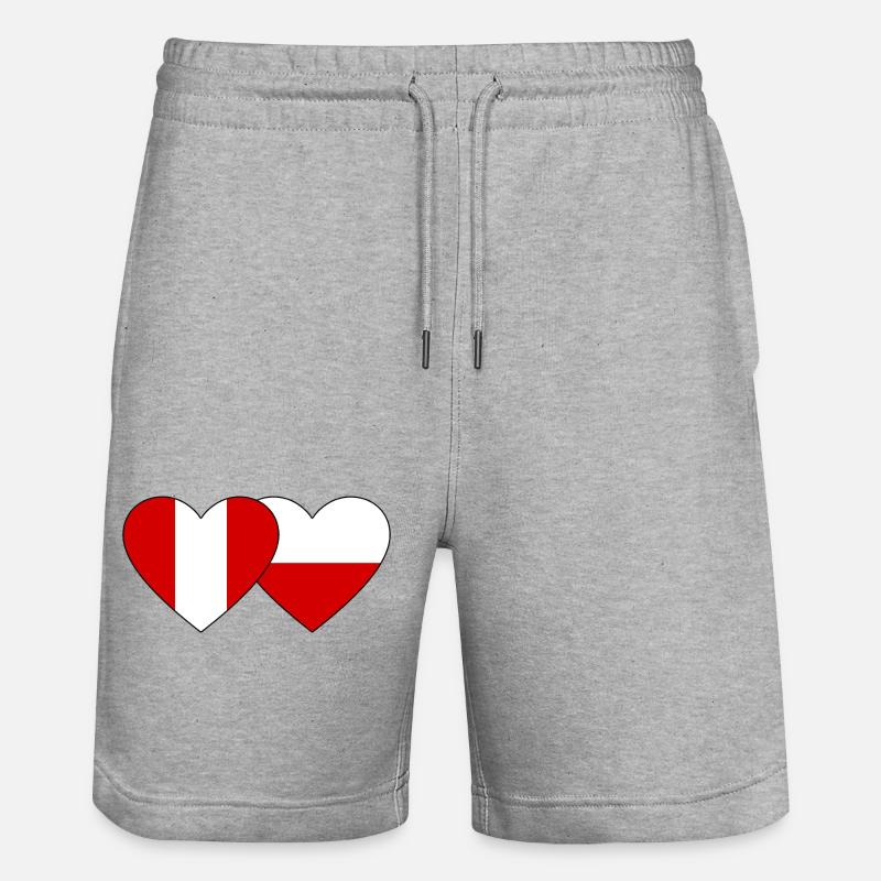 Pérou Pologne Cœur Drapeau - Short de jogging bio TRAINER Stanley/Stella unisexe - gris chiné