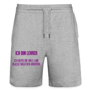 Ich bin Lehrer - ich rette die Welt - Stanley/Stella Unisex Bio Joggingshorts Trainer  - Grau meliert - Vorne - Nik (191cm) & Marisol (170cm)